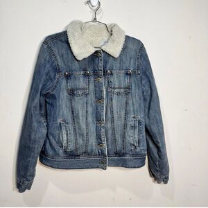 VTG Y2K Old Navy Women’s Faux Shearling Denim Trucker Jacket Size L